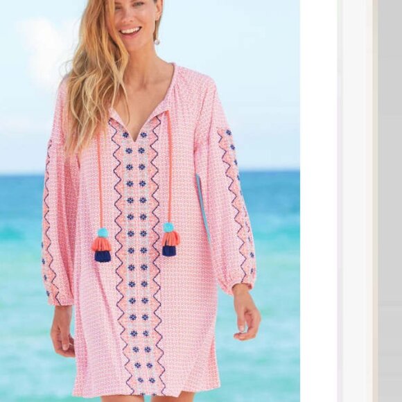 Cabana Life Other - Cabana Life Coverluxe St. Barts Tassel Embroidered Tunic Beach Coverup Dress L